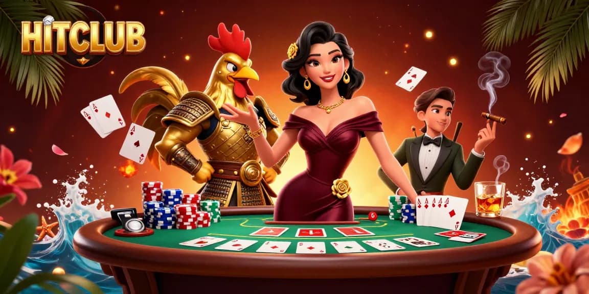 HITCLUB showcases a glamorous woman and golden samurai in a vibrant casino scene.