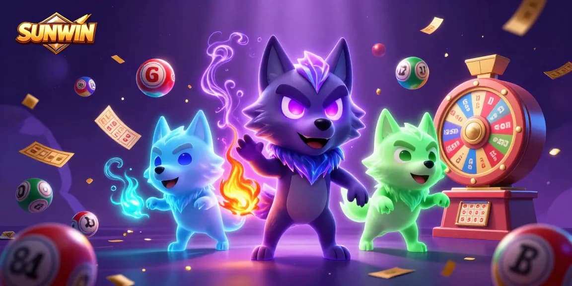 SUNWIN immerses players in a vibrant atmosphere of gaming excitement with glowing ghostly wolves and dynamic lottery elements.