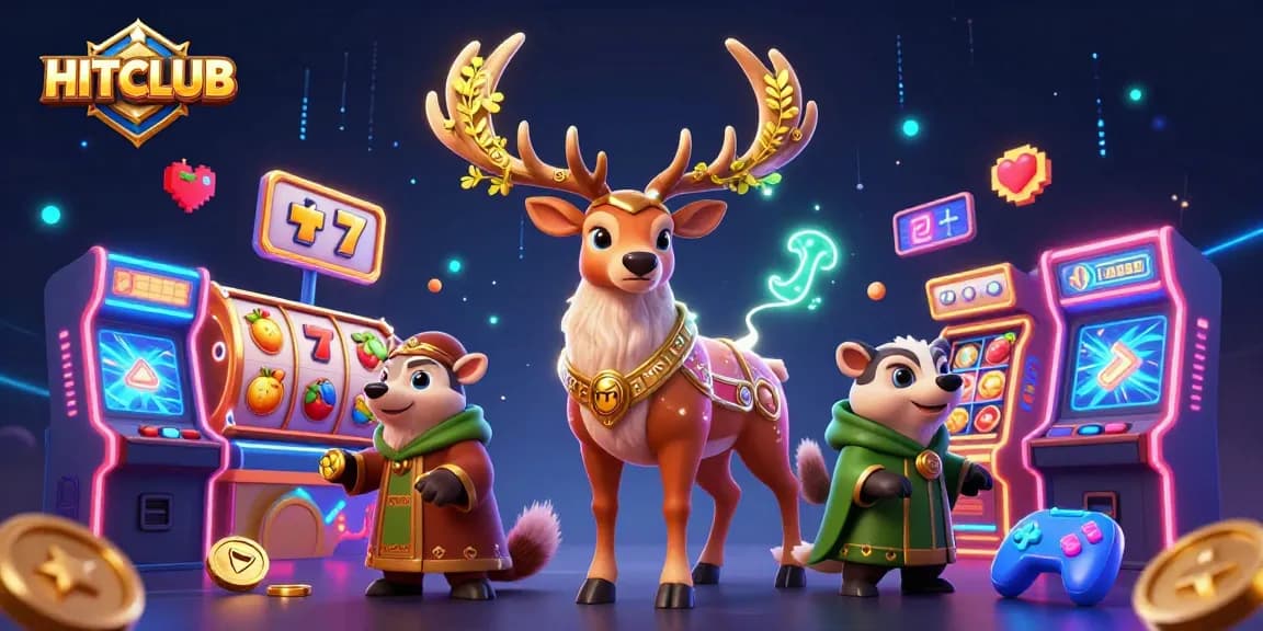Engage with HITCLUB's vibrant slot gaming experience, featuring dynamic characters and colorful casino elements.