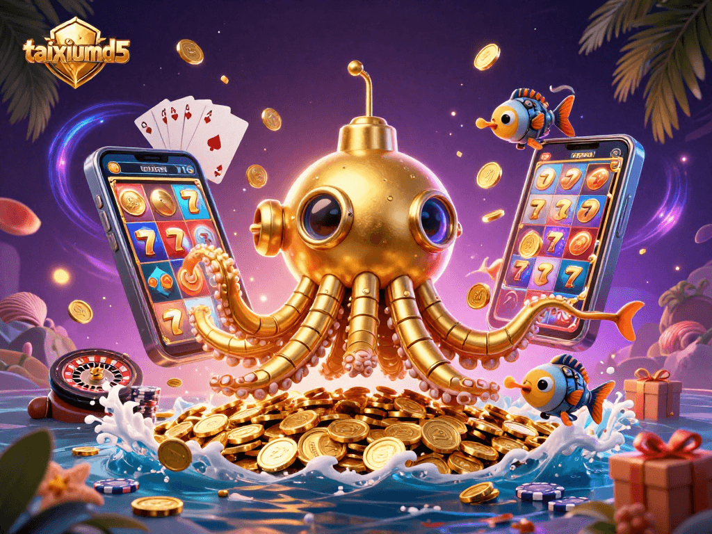 Experience thrilling wins with taixiumd5 as the golden kraken submarine dives through a treasure-filled casino.