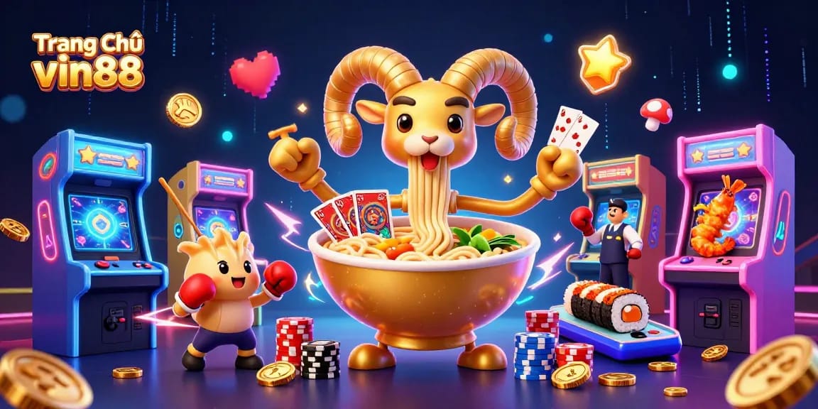 Catch the excitement at Trang Chủ vin88 with vibrant characters and casino elements in a dynamic 3D illustration.