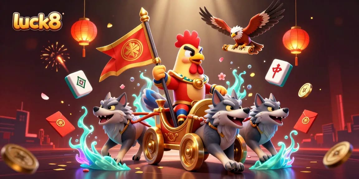 Engage with the luck8 casino experience through this vibrant 3D illustration of gaming excitement.