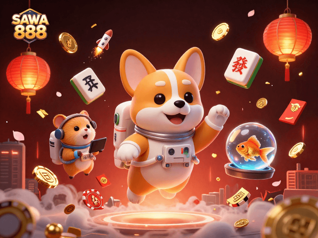 Experience lucky wins with SAWA 888 in a lively casino scene filled with action and joy.