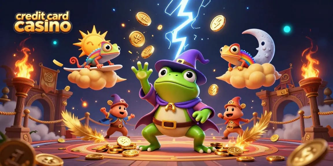 Experience the thrill of credit card casino magic with playful characters and golden treasures.