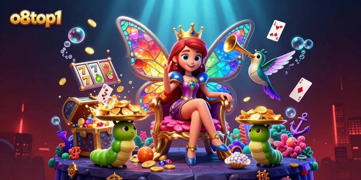 o8top1 showcases a spectacular 3D casino scene with vibrant characters and dynamic elements.