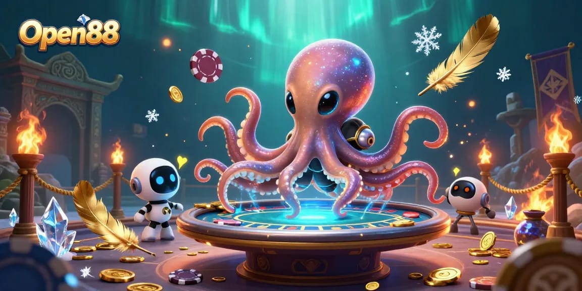 Engage with thrilling gameplay at Open88 featuring an alien octopus and holographic poker.