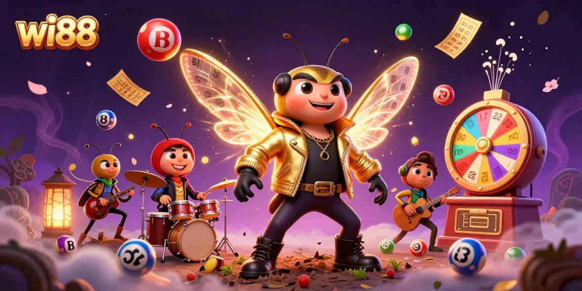Experience the excitement of wi88 with vibrant lottery elements and captivating 3D characters in an engaging casino scene.