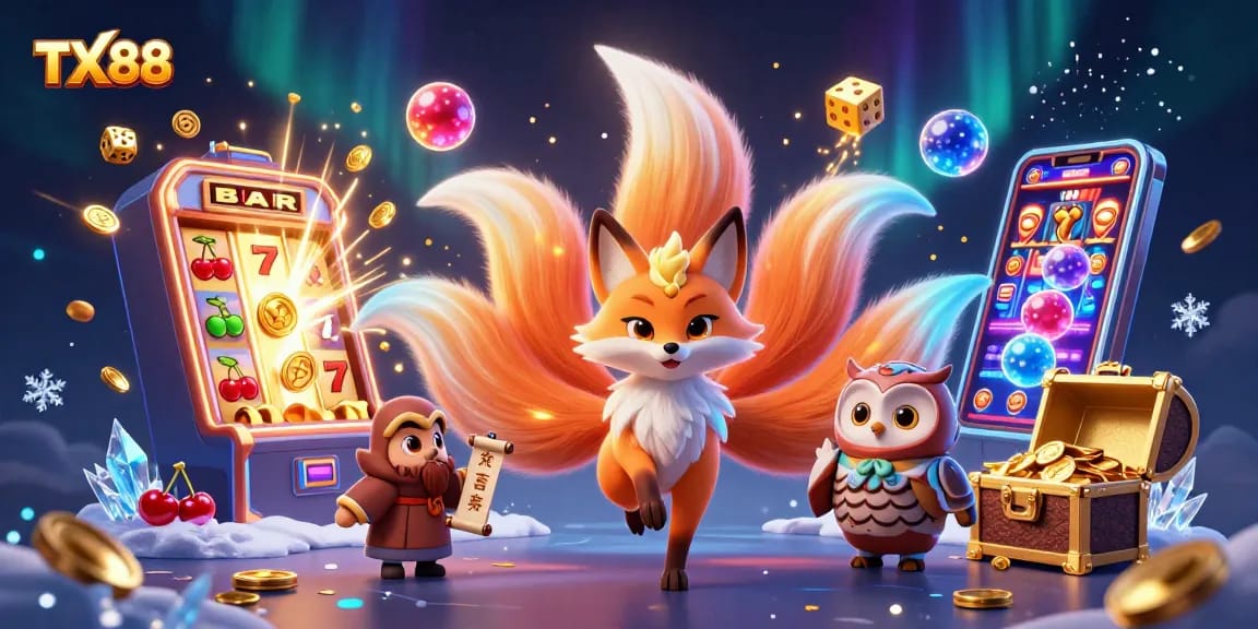 Experience exciting wins at TX88 with vibrant slot machines and magical casino themed characters.