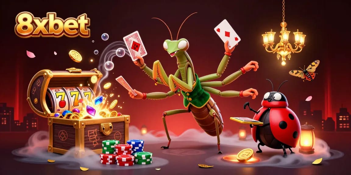 Experience the action with 8xbet's vibrant casino scene featuring unique characters and lively gaming elements.