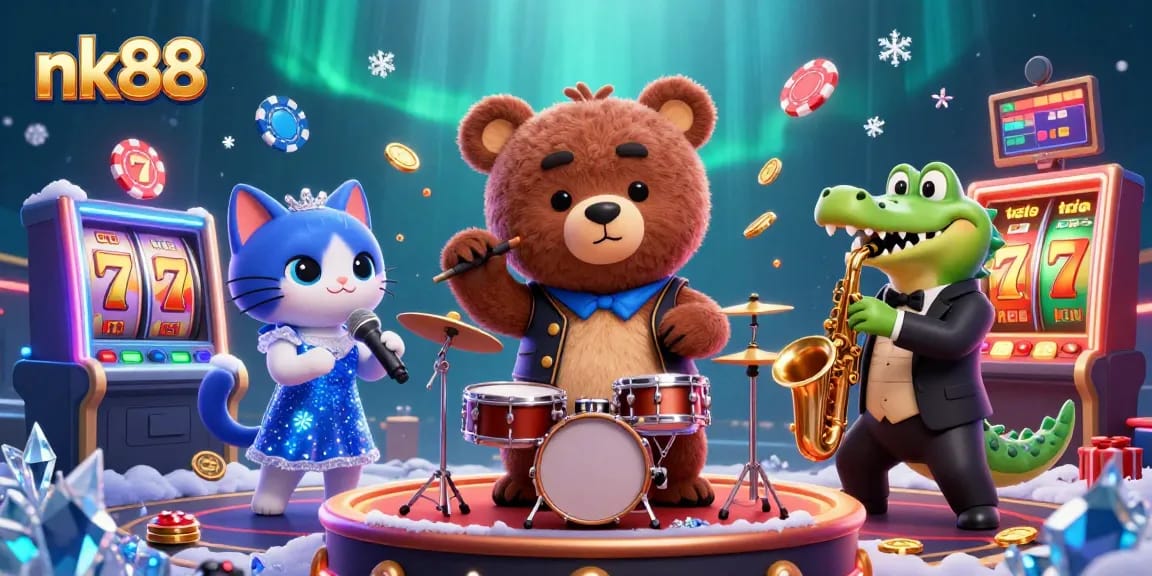 Experience thrilling fun with nk88’s vibrant casino games featuring a bear, cat, and crocodile.