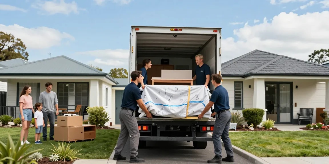 House movers Tauranga loading furniture into a truck, showcasing a caring and professional moving service.