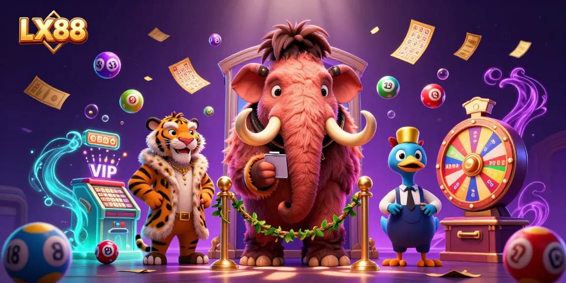 Experience the vibrant excitement of LX88 casino with playful characters and dynamic game elements.
