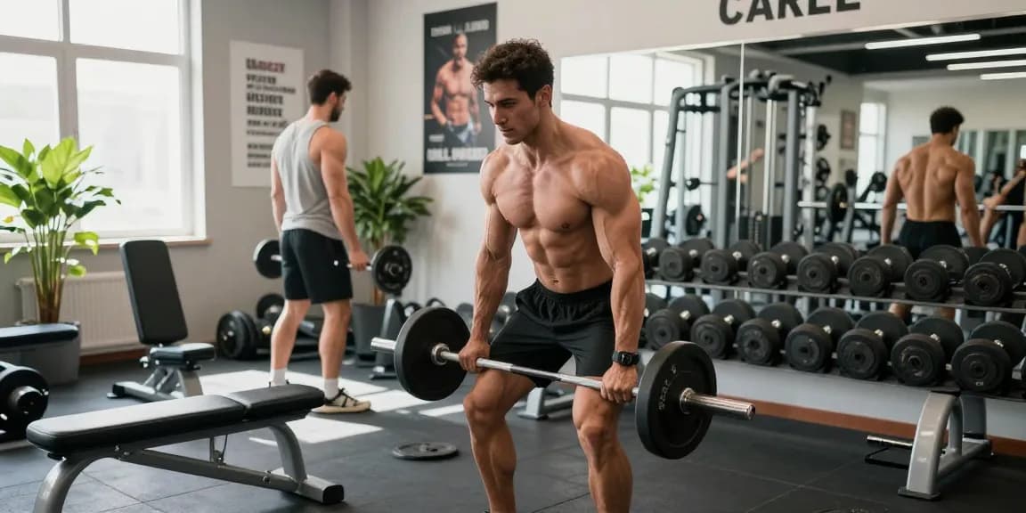 Bodybuilder lifting weights in Steroide Boutique environment showcasing strength and dedication to fitness.