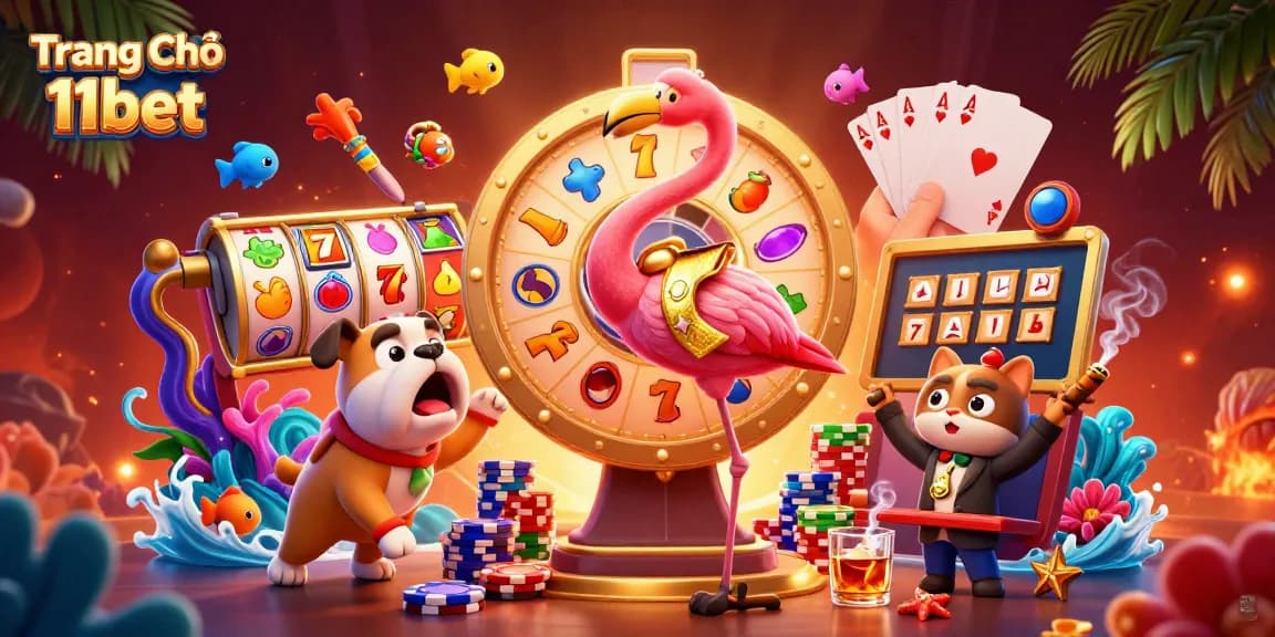 Engaging scene showcasing Trang Chủ 11bet with a vibrant game show host, excited contestant, and dynamic gambling elements.