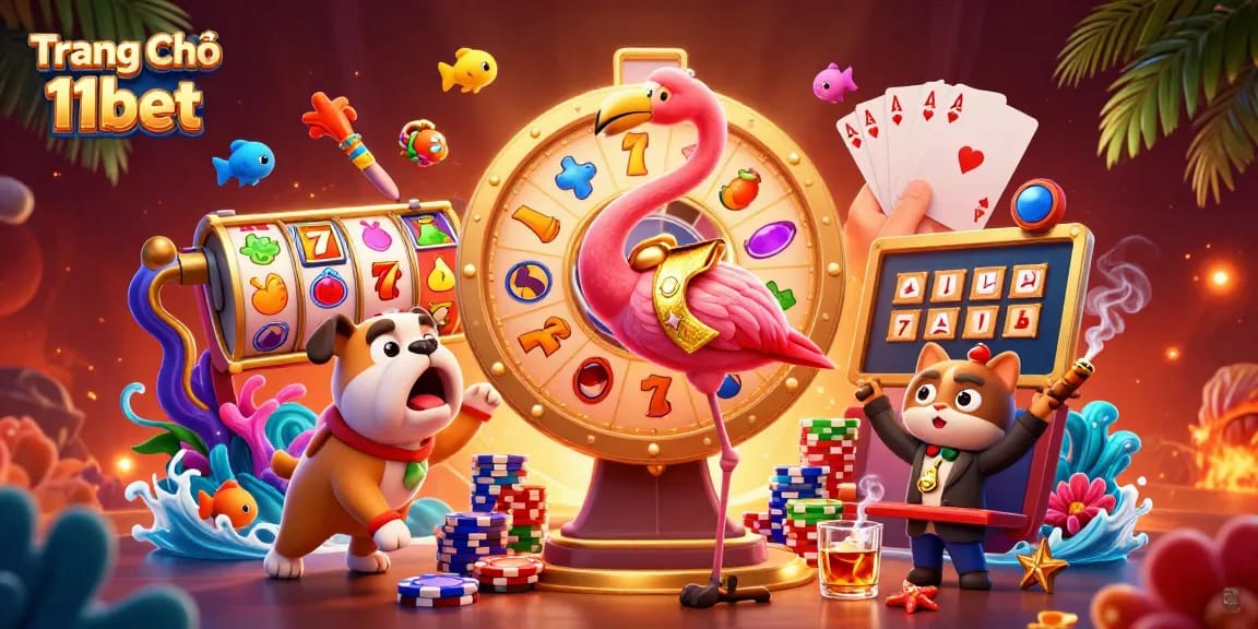 Engaging scene showcasing Trang Chủ 11bet with a vibrant game show host, excited contestant, and dynamic gambling elements.