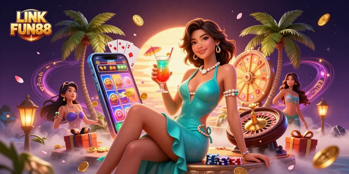 Experience thrilling gameplay at LINK FUN88 with a vibrant scene of online casino excitement featuring stunning visuals.