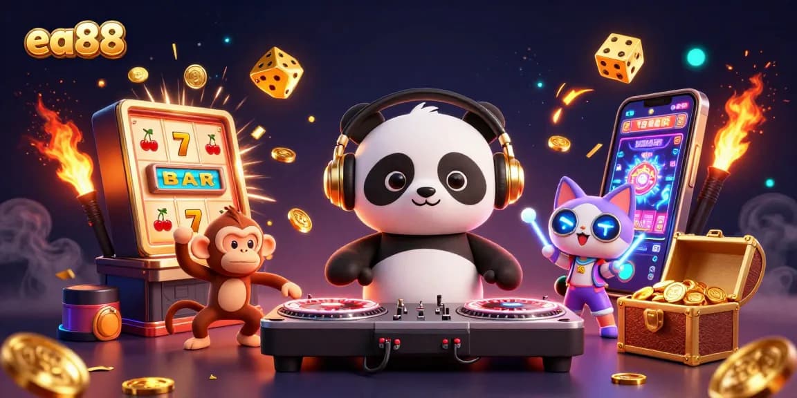 Experience exciting gameplay at ea88 with a vibrant 3D scene featuring animated animals and casino elements.