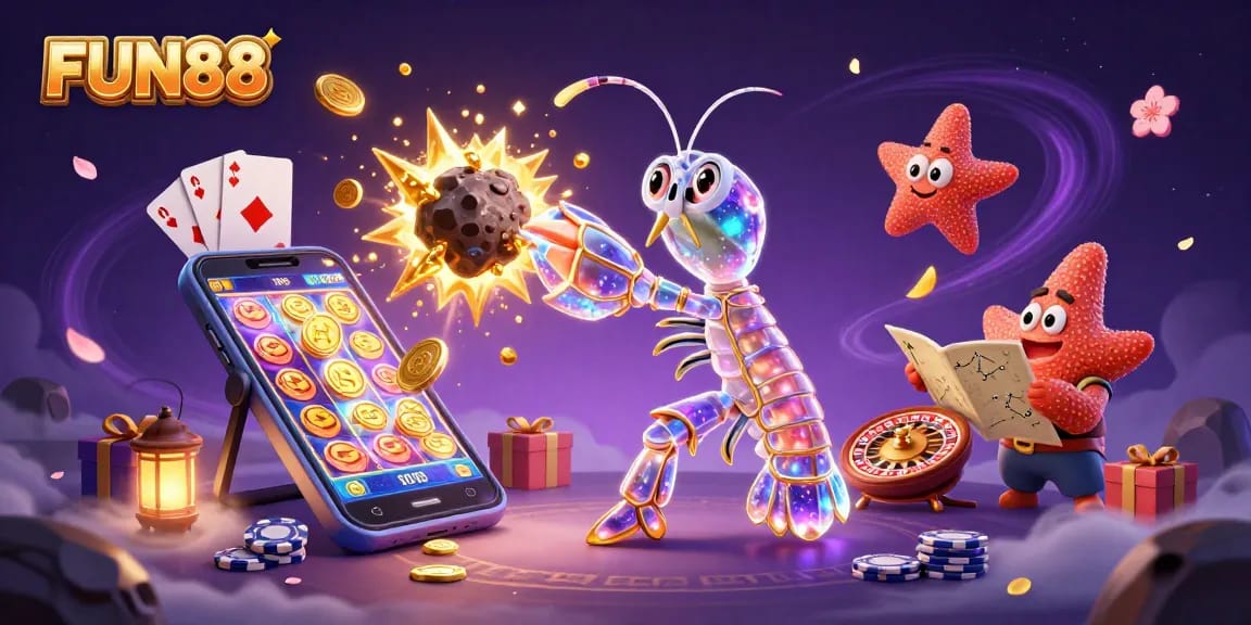 Experience the excitement of FUN88 as the galactic mantis shrimp wins big amidst exploding treasures!