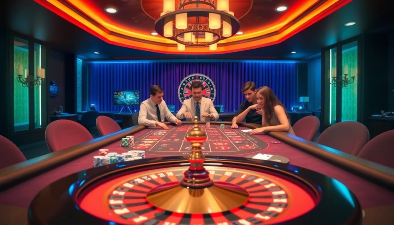 Players strategizing at a luxurious casino table showcasing kuwin. com games.
