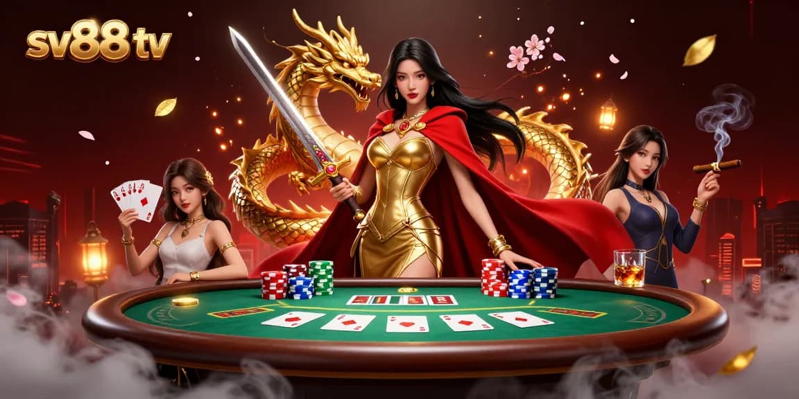 Experience the excitement of sv88 tv with a dramatic poker scene featuring a warrior queen.