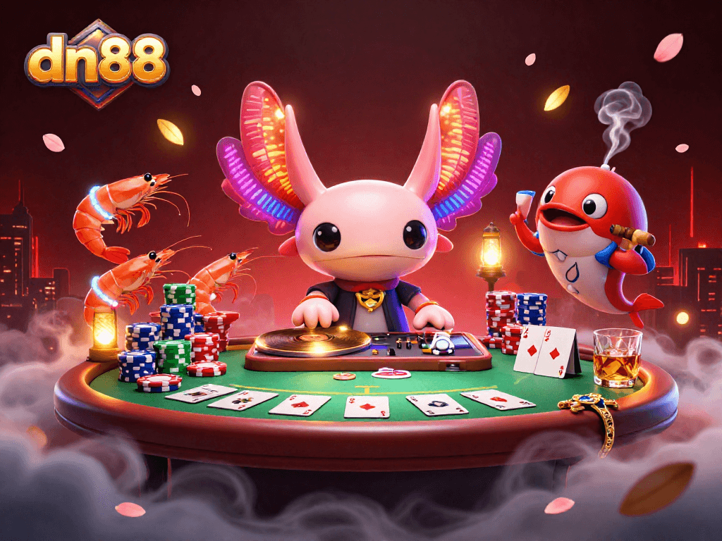 Experience the thrill of dn88 poker with vibrant casino characters and dynamic gambling elements.