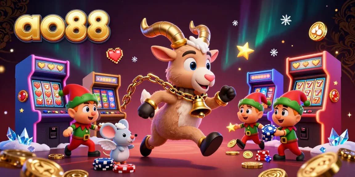 Experience thrilling gameplay at ao88 with Krampus and playful characters in a festive casino.