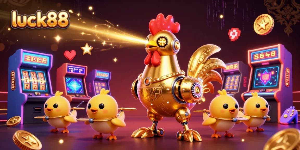 Experience the excitement of luck88 casino with a vibrant 3D illustration featuring dynamic game elements.