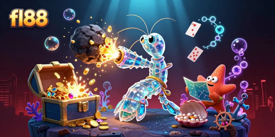 fl88 brings thrilling casino action to life with a mantis shrimp battling treasure-filled asteroids