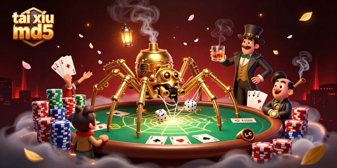 Experience the excitement of tài xỉu md5 in this vibrant 3D casino illustration with dynamic characters.
