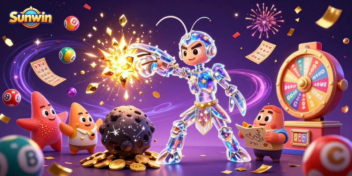 Sunwin promotes stellar gaming with vibrant elements and a galactic mantis shrimp theme.