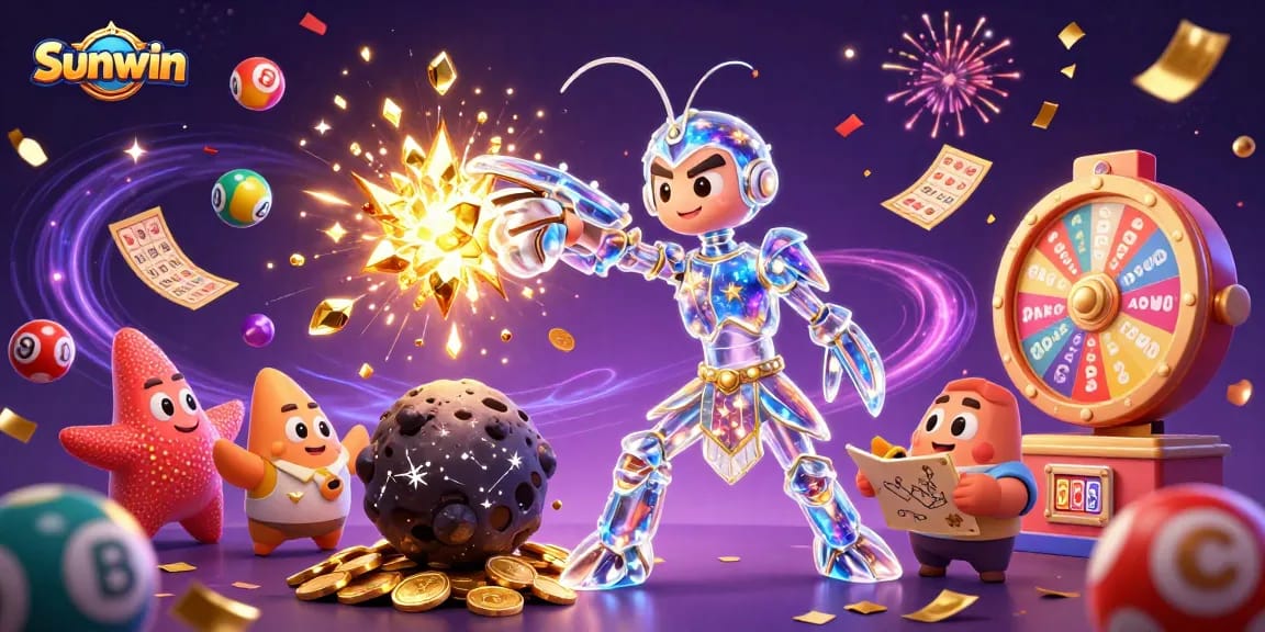 Sunwin promotes stellar gaming with vibrant elements and a galactic mantis shrimp theme.