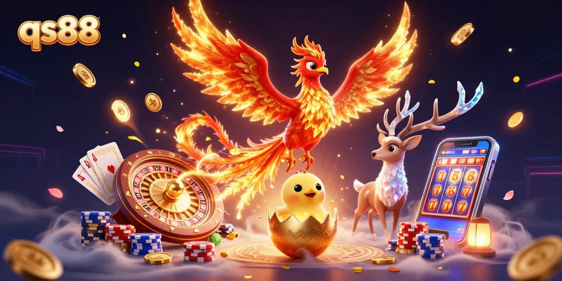 Experience thrilling wins with qs88 in a vibrant casino scene featuring a majestic phoenix.