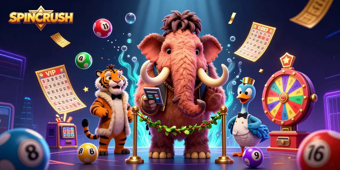 Engage with SPINCRUSH's vibrant mobile casino, featuring unique characters and dynamic gameplay elements.