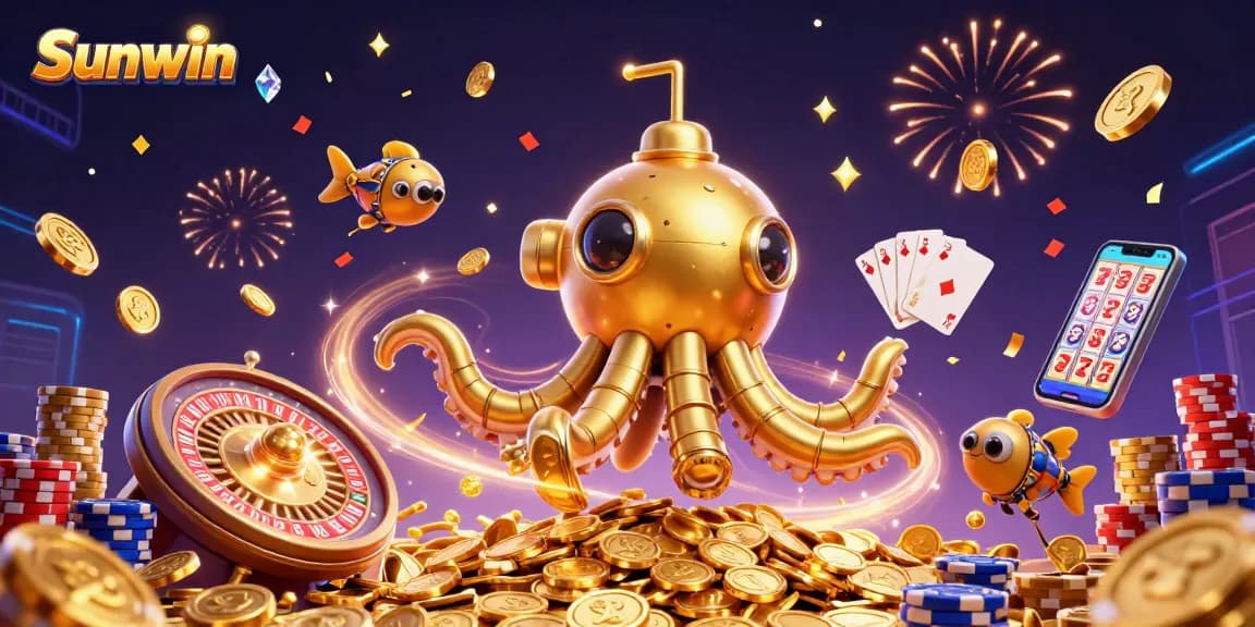 Engage in thrilling gameplay with Sunwin as the golden kraken submarine navigates a sea of coins and glittering gems.