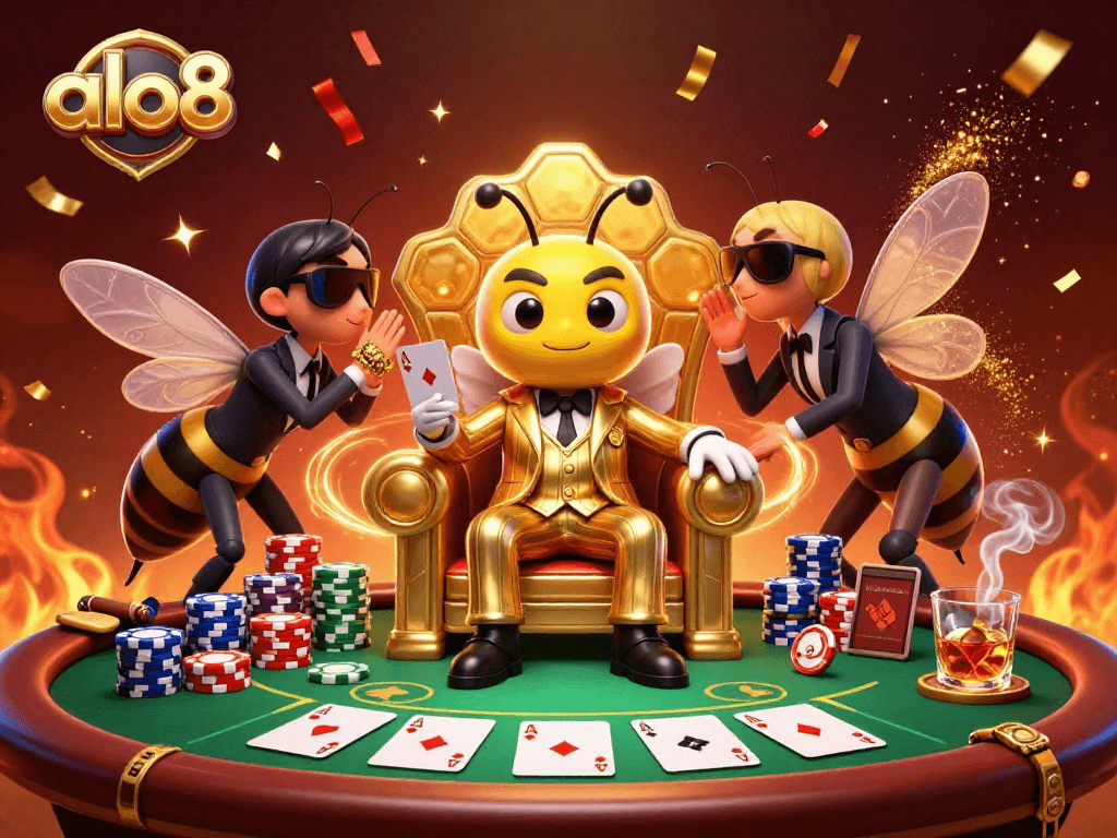 Witness the excitement of ALO8 as the bumblebee mob boss leads a lively poker game in a lavish scene.