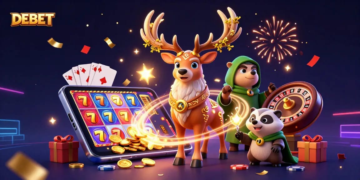 Engage in exciting DEBET slot gaming with a magical druid and badger illustration.