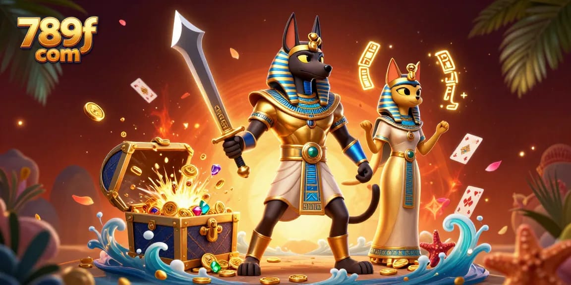 Immerse in the excitement of 789f com casino with vibrant elements of ancient mythology and thrilling gambling activities.