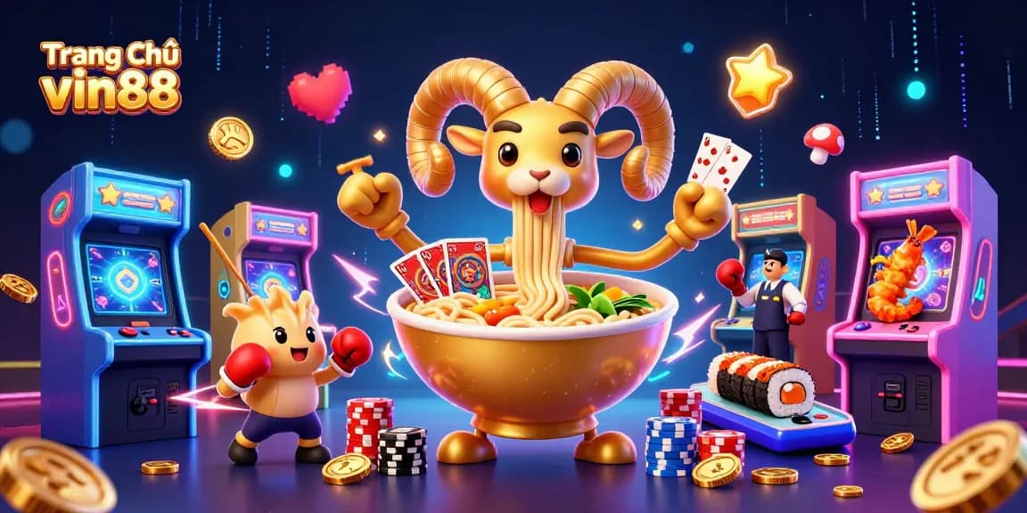 Catch the excitement at Trang Chủ vin88 with vibrant characters and casino elements in a dynamic 3D illustration.