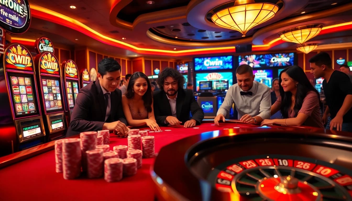 Cwin players engaging in thrilling casino games with vibrant tables and exciting visuals.