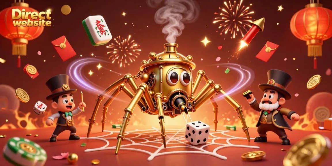 Engage in a thrilling game with the Direct website featuring amazing steampunk visuals and dice caught in a web of luck.