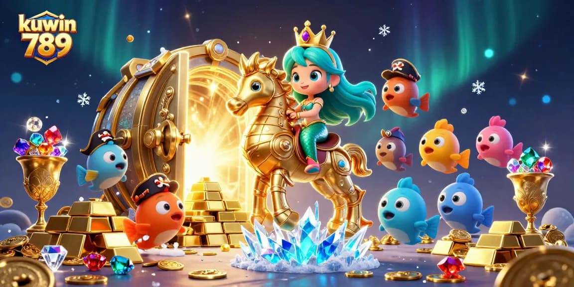 Engage with exciting games at kuwin 789, featuring a vibrant underwater casino adventure scene with dynamic elements.