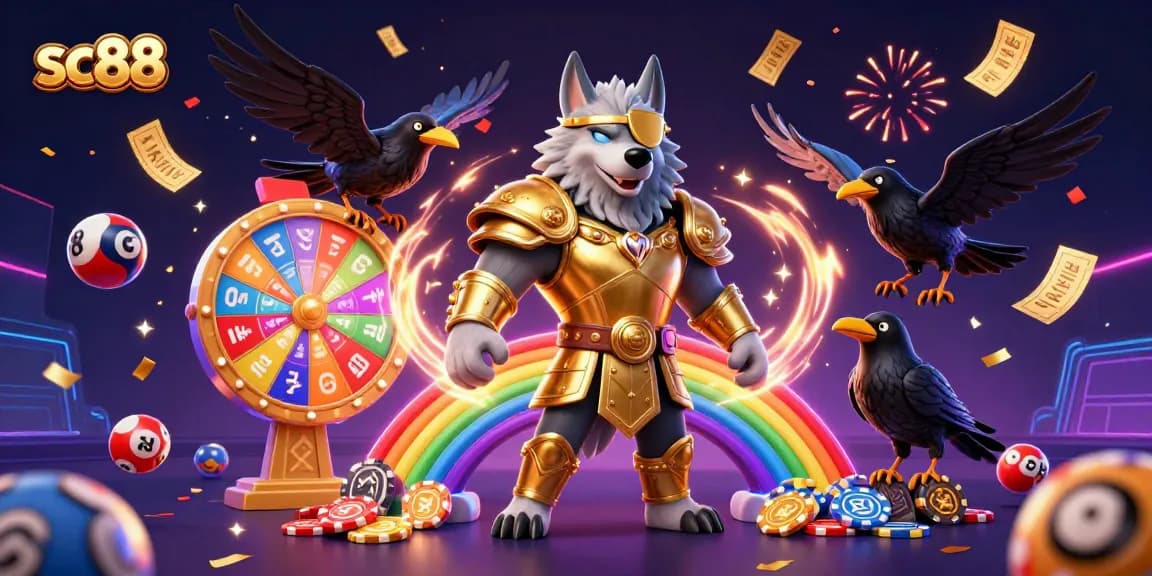 Win big with sc88 at this vibrant, action-packed 3D casino illustration showcasing dynamic gaming elements.