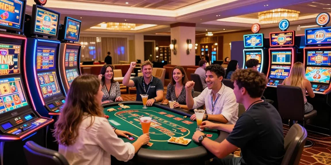 Exciting gaming environment at the best casinos for credit cards with players enjoying slots and live dealers