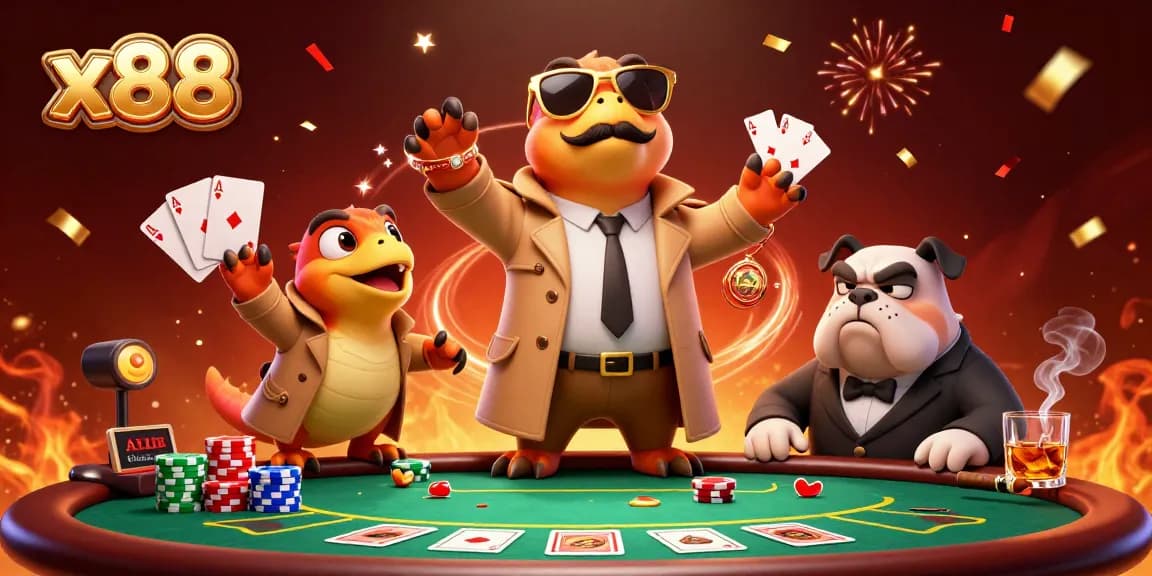 Experience thrilling poker at x88 with bold raptors entering a VIP casino lounge.