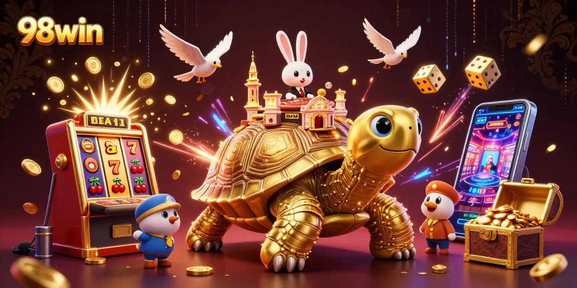 Experience thrilling gambling with 98win's unique 3D casino scene featuring exciting games and vibrant visuals.