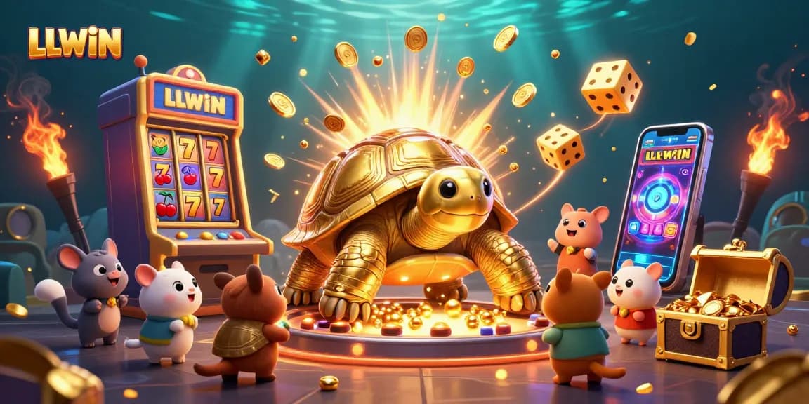 LLWIN offers thrilling casino action with a colorful jackpot scene featuring dynamic characters.