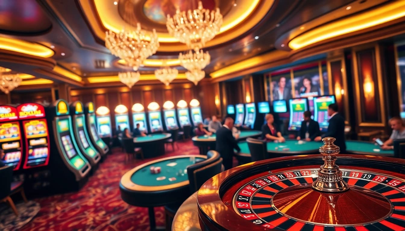 Experience thrilling gambling action at https://f168.news/ with vibrant slot machines and engaged players.