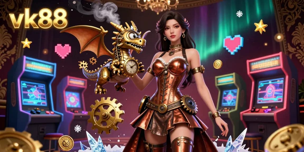 Engage with the vibrant world of vk88, featuring exciting gaming elements among a striking steampunk-themed scene.