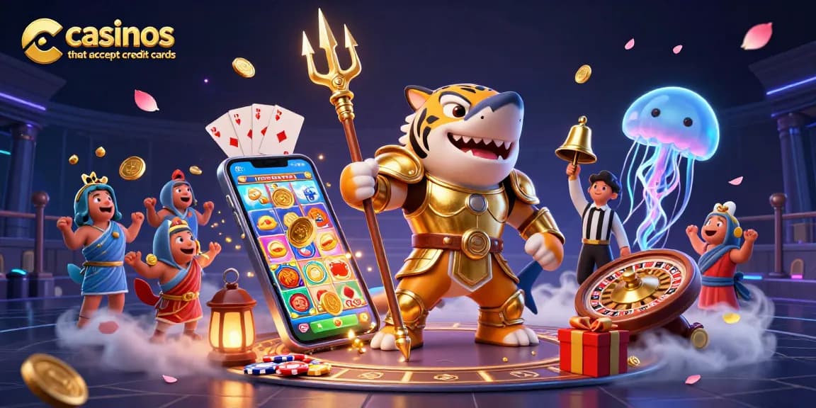 Engage with casinos that accept credit cards while enjoying vibrant underwater gaming action in this dynamic illustration.