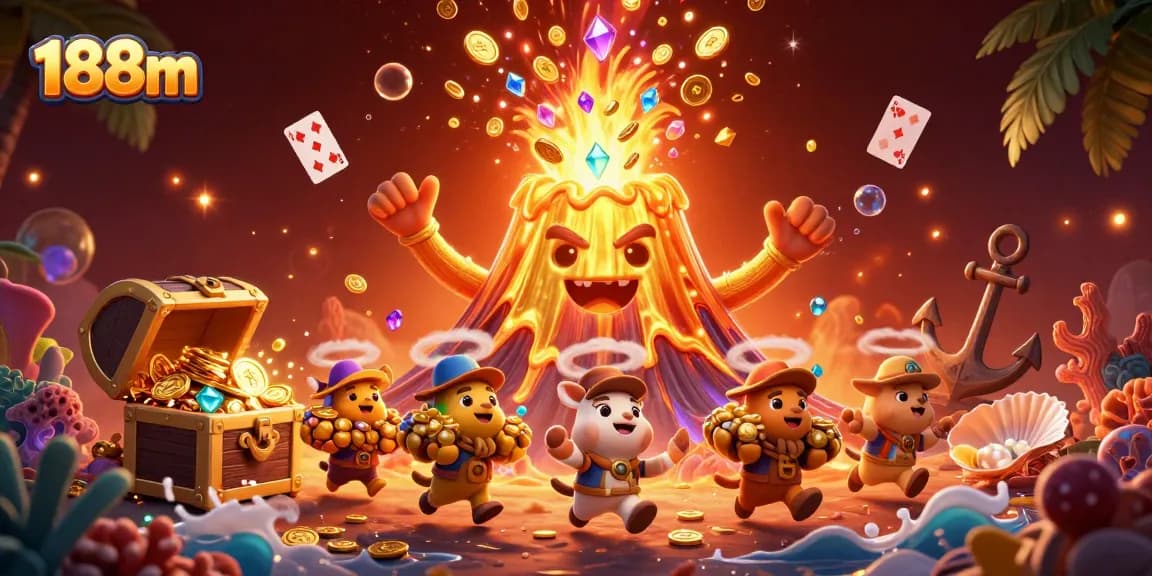 Experience the excitement of 188m’s casino scene with treasures and vibrant characters.